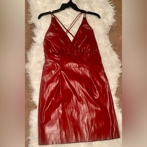 Elegant Red Faux Leather Dress